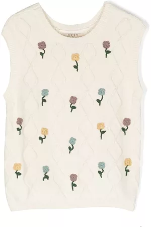 Coco Au Lait Meisjes Vesten - Floral-embroidered knitted vest