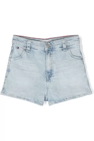 Tommy Hilfiger Meisjes Shorts - Embroidered-logo washed-denim shorts