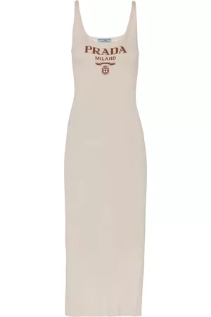 Prada Dames Midi jurken - Logo ribbed silk midi dress