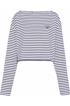 Prada Dames Gestreepte T-shirts - Logo-detail striped T-shirt
