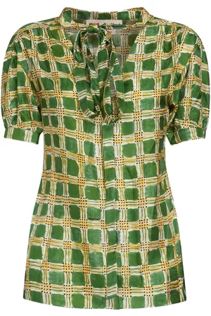 Marni Dames Geprinte Blouses - Check-print silk blouse