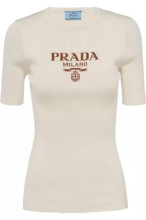 Prada Dames Gebreide Tops - Logo crew-neck knit T-shirt