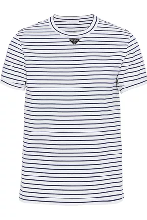 Prada Heren Gestreepte T-shirts - Triangle-logo stripe-print T-shirt