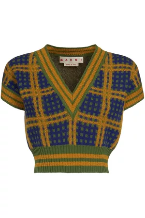 Marni Dames Gebreide truien - Check-pattern V-neck jumper