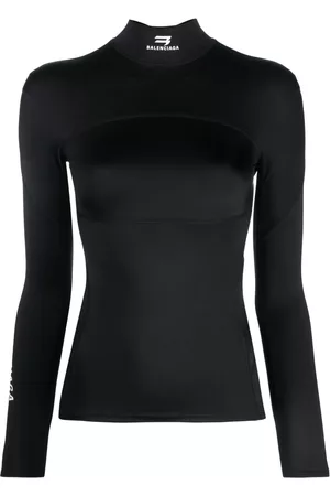 Balenciaga Dames Geprinte Overhemden - Logo-print funnel-neck top
