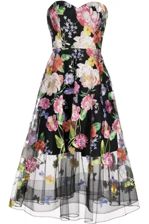 Marchesa Notte Dames Feestjurken - Floral-embroidered strapless midi dress