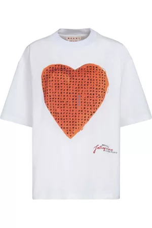 Marni Dames Geprinte Overhemden - Heart-print cotton T-shirt