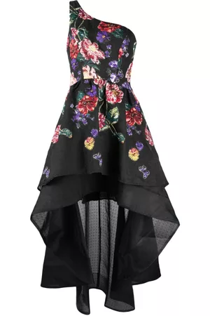 Marchesa Notte Dames Asymmetrische jurken - Floral-embroidered one-shoulder tiered dress