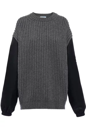 Prada Dames Gebreide truien - Contrast-sleeve ribbed-knit jumper