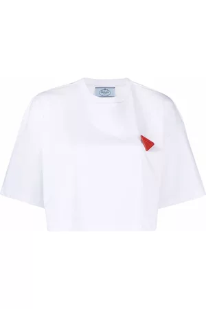 Prada Dames T-shirts - Triangle-brooch cropped T-shirt