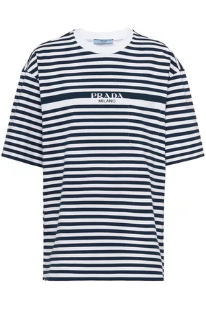 Prada Dames Gestreepte T-shirts - Striped logo-print T-shirt