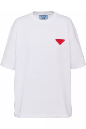 Prada Dames Katoenen Truien - Triangle-logo cotton T-shirt