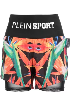 Philipp Plein Dames Korte sportbroeken - Floral-print double-layered cotton running shorts