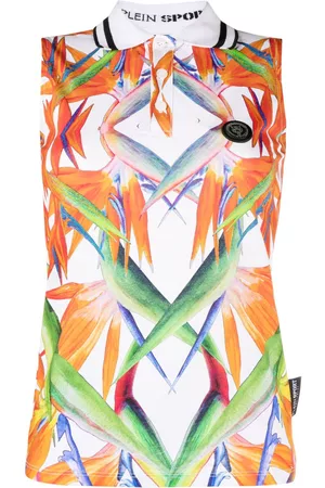 Philipp Plein Dames Tops - Floral-print sleeveless cotton polo top