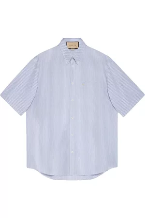 Gucci Heren T-shirts - Embroidered-logo striped panelled shirt