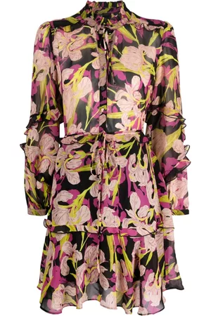 Pinko Dames Geprinte jurken - Floral-print ruffled minidress