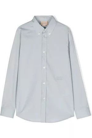 Gucci Jongens Lange Mouwen Overhemden - Logo-embroidered long-sleeved shirt