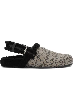Dolce & Gabbana Heren Schoenen met bont - Logo-jacquard faux fur-detail slippers
