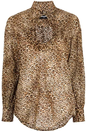 Dsquared2 Dames Geprinte Blouses - Leopard-print cut-out blouse