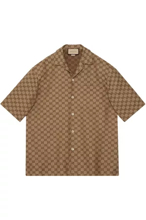 Gucci Heren Korte Mouwen Overhemden - GG short-sleeved linen shirt