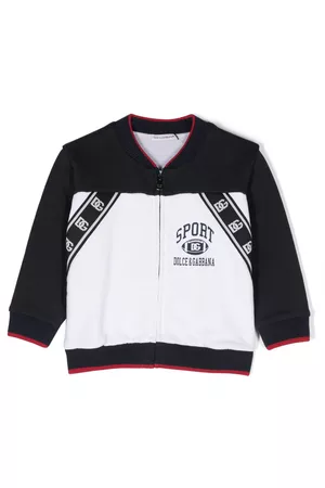 Dolce & Gabbana Sweaters - Logo-tape zipped cotton sweatshirt