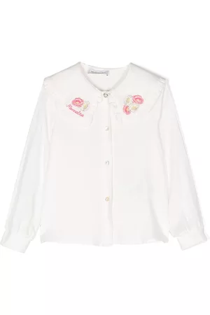 MONNALISA Meisjes Lange Mouwen Blouses - Floral-embroidery long-sleeve blouse
