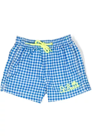 MC2 SAINT BARTH Shorts - Embroidered-logo gingham-pattern swim shorts