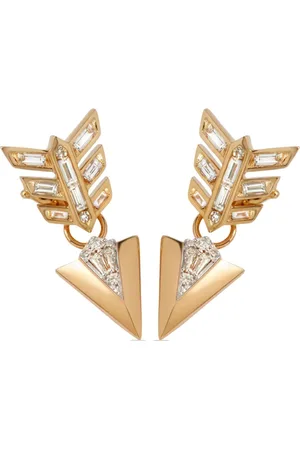 ANNOUSHKA 18kt yellow Deco diamond feather arrow earrings