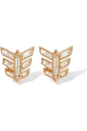 ANNOUSHKA 18kt yellow Deco Feather diamond stud earrings