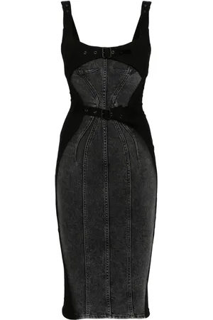 MUGLER Panelled denim midi dress