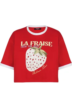 Balmain Strawberry print cropped T