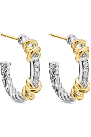 David Yurman 18K yellow gold and sterling Petite Helena Wrap diamond hoop earrings
