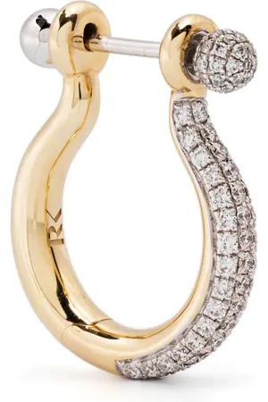 Rainbow K 14K yellow and white small Ball diamond hoop earring