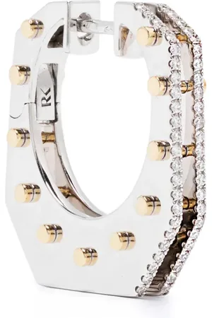 Rainbow K 14K white and yellow gold nano Cyborg diamond hoop earrings
