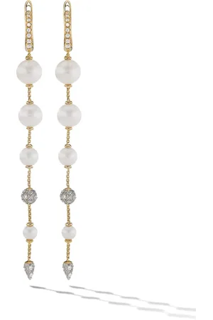 David Yurman 18kt yellow pearl and diamond drop earrings