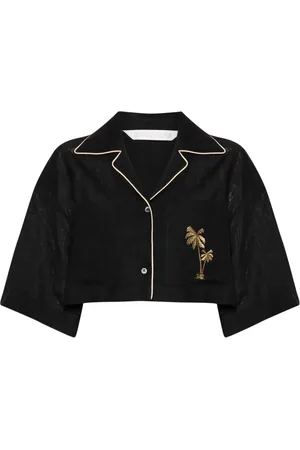 Palm Angels Cropped linen bowling shirt