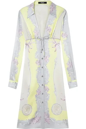 VERSACE Cameo silk midi shirt dress