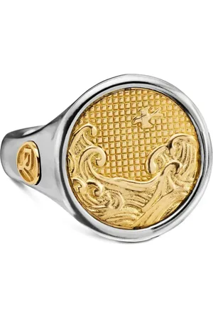 David Yurman 18kt yellow gold and sterling Water and Fire Duality signet ring (20mm)