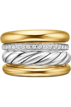 David Yurman 18kt yellow and sterling silver DY Mercer Multi Row diamond ring (14mm)