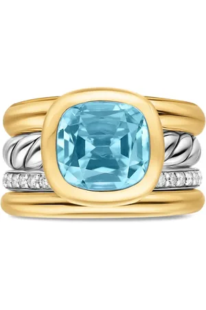 David Yurman 18K yellow gold and sterling DY Mercer?? Four Row diamond and topaz ring