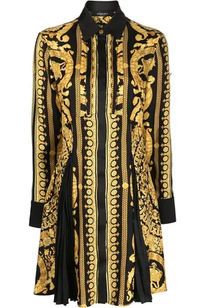 VERSACE Barocco silk midi shirt dress