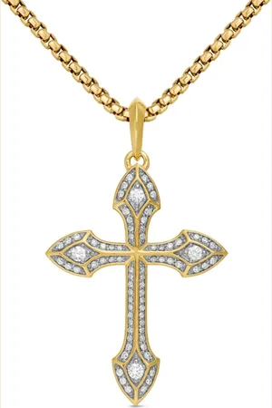 David Yurman 18kt yellow Gothic Cross diamond amulet (36.5mm)