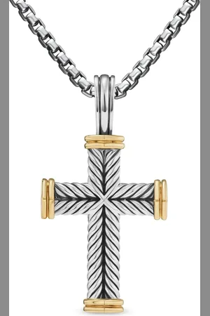 David Yurman 18kt yellow gold and sterling Chevron Cross pendant (33mm)
