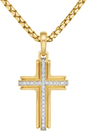 David Yurman 18kt yellow Deco Cross diamond pendant (34mm)
