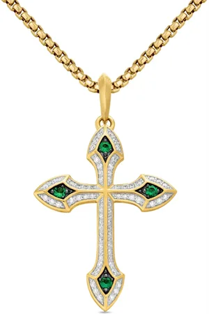 David Yurman 18kt yellow Gothic Cross diamond amulet (36.5mm)