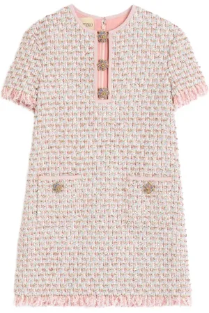 VALENTINO GARAVANI EMBROIDERED RIBBON TWEED SHORT DRESS