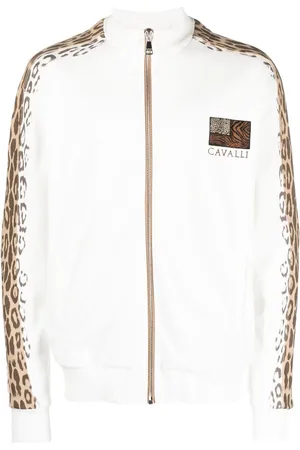 Roberto Cavalli Leopard print stripe zipped jacket