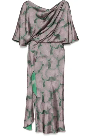 Amsale Jacquard cascading draped dress