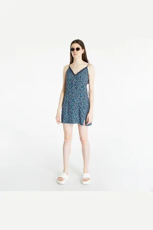 Tommy Hilfiger Tommy Jeans Ditsy Floral Print Lace Trim Dress Blue XS