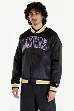 New Era Bomber LA Lakers NBA Applique Satin Bomber Jacket UNISEX Black/ True Purple M